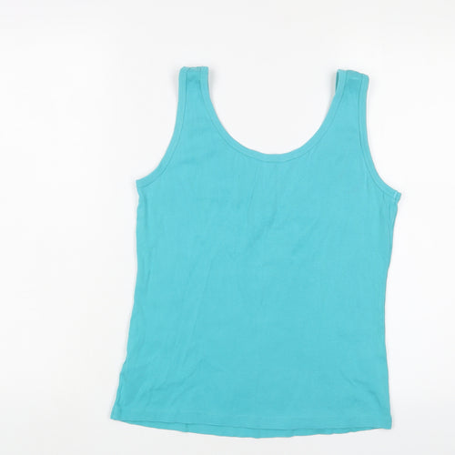 BHS Womens Blue Cotton Basic Tank Size 16 Scoop Neck