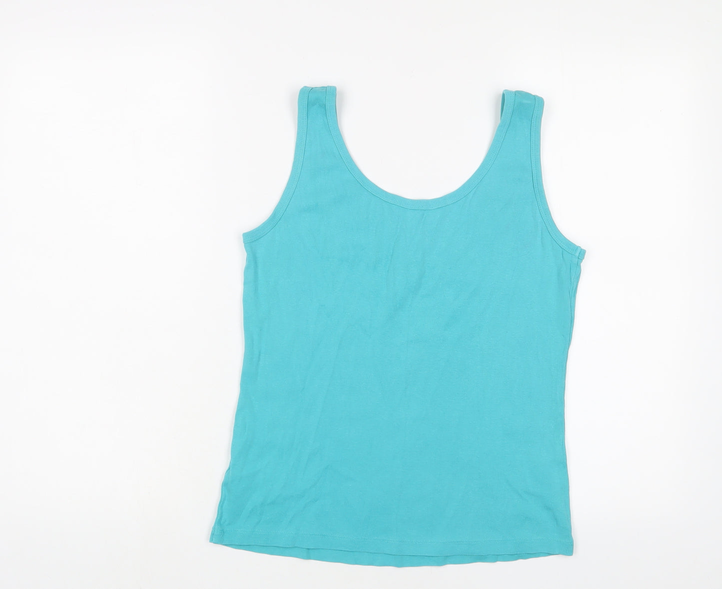 BHS Womens Blue Cotton Basic Tank Size 16 Scoop Neck
