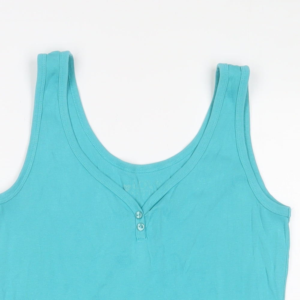 BHS Womens Blue Cotton Basic Tank Size 16 Scoop Neck