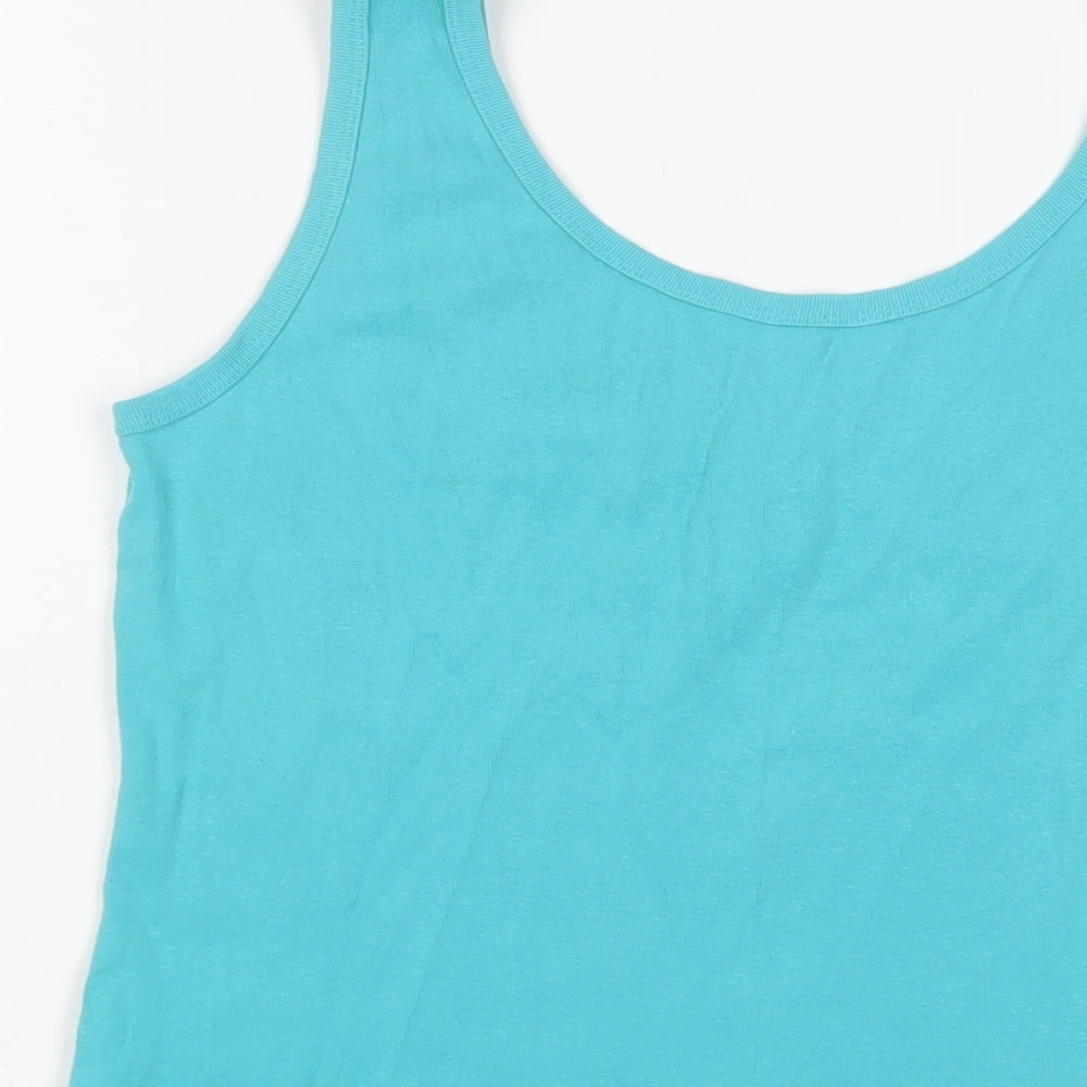 BHS Womens Blue Cotton Basic Tank Size 16 Scoop Neck