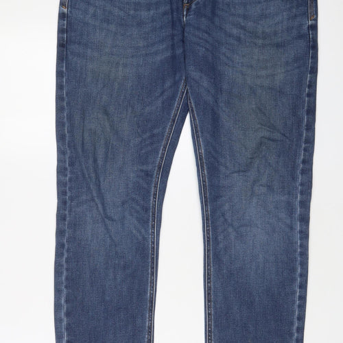 Marks and Spencer Mens Blue Cotton Straight Jeans Size 32 in L31 in Slim Zip