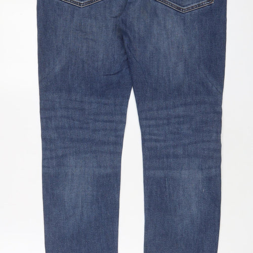 Marks and Spencer Mens Blue Cotton Straight Jeans Size 32 in L31 in Slim Zip