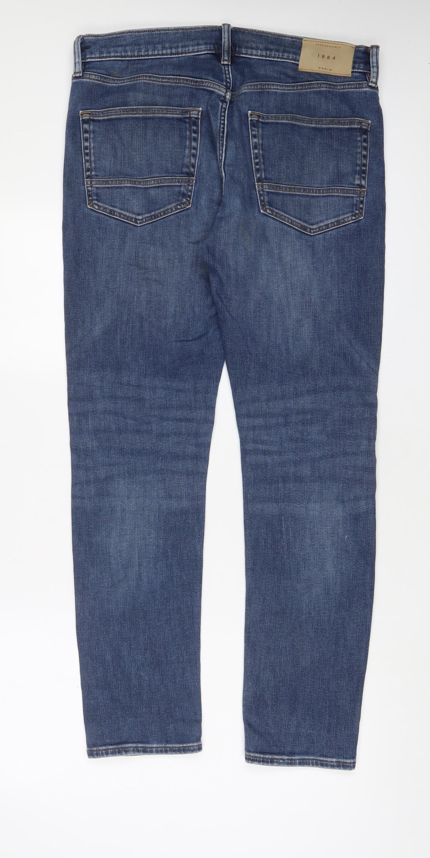 Marks and Spencer Mens Blue Cotton Straight Jeans Size 32 in L31 in Slim Zip