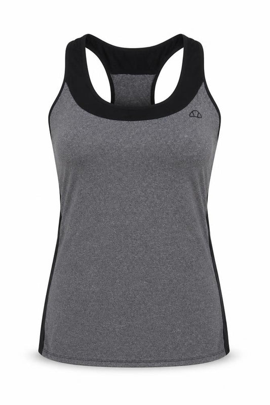 Front view of Ellesse women’s grey polyester basic t-shirt, size UK 14, scoop neck pullover - logo