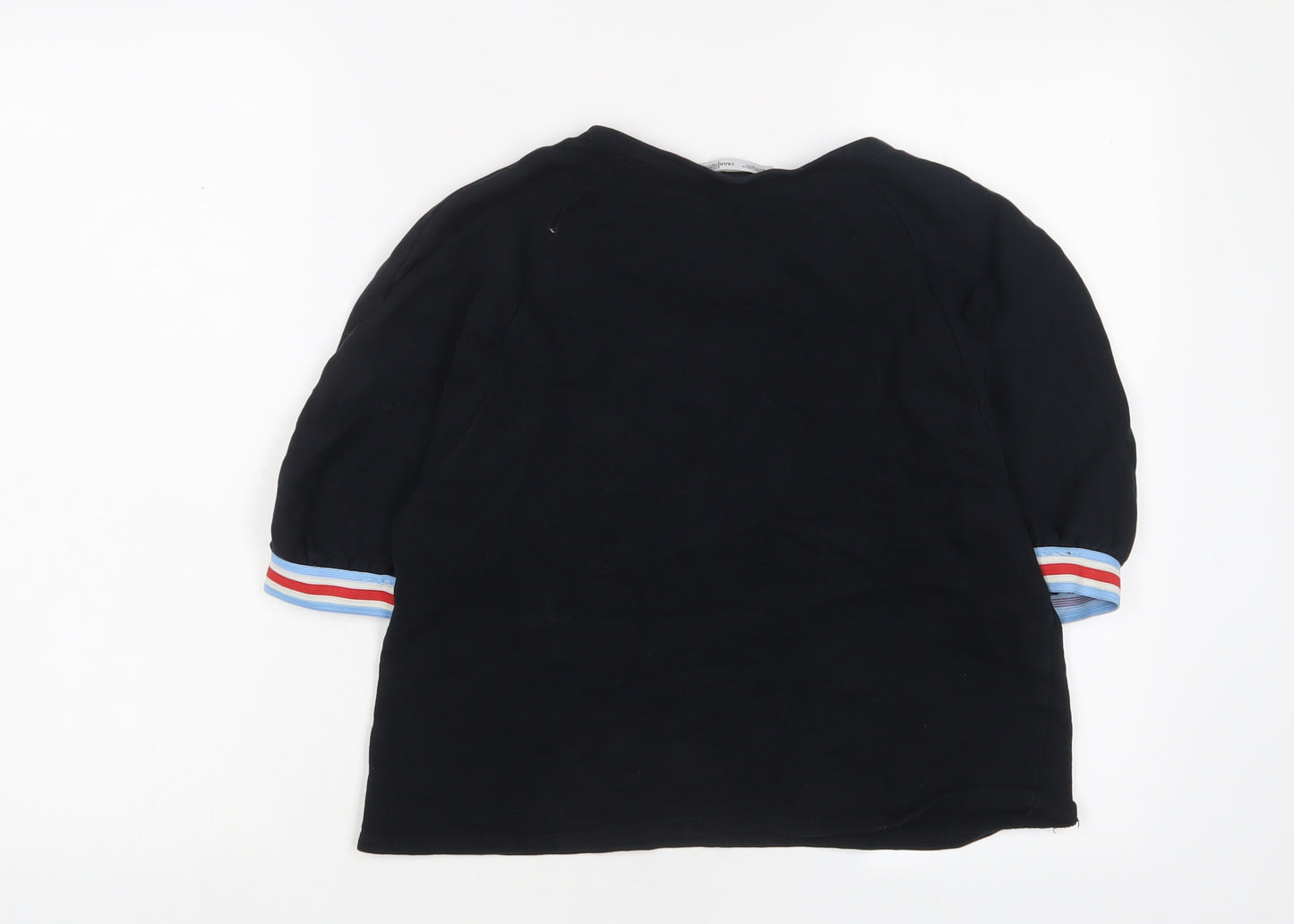 Zara Womens Black Cotton Basic T-Shirt Size S Crew Neck