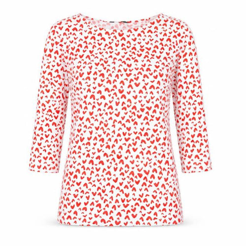 Marks and Spencer Womens Red Geometric Cotton Basic T-Shirt Size 12 Boat Neck - Hearts