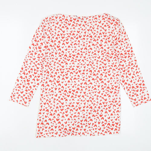 Marks and Spencer Womens Red Geometric Cotton Basic T-Shirt Size 12 Boat Neck - Hearts
