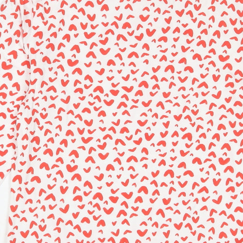 Marks and Spencer Womens Red Geometric Cotton Basic T-Shirt Size 12 Boat Neck - Hearts