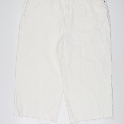 Marks and Spencer Womens White Cotton Wide-Leg Jeans Size 18 L23 in Regular Zip