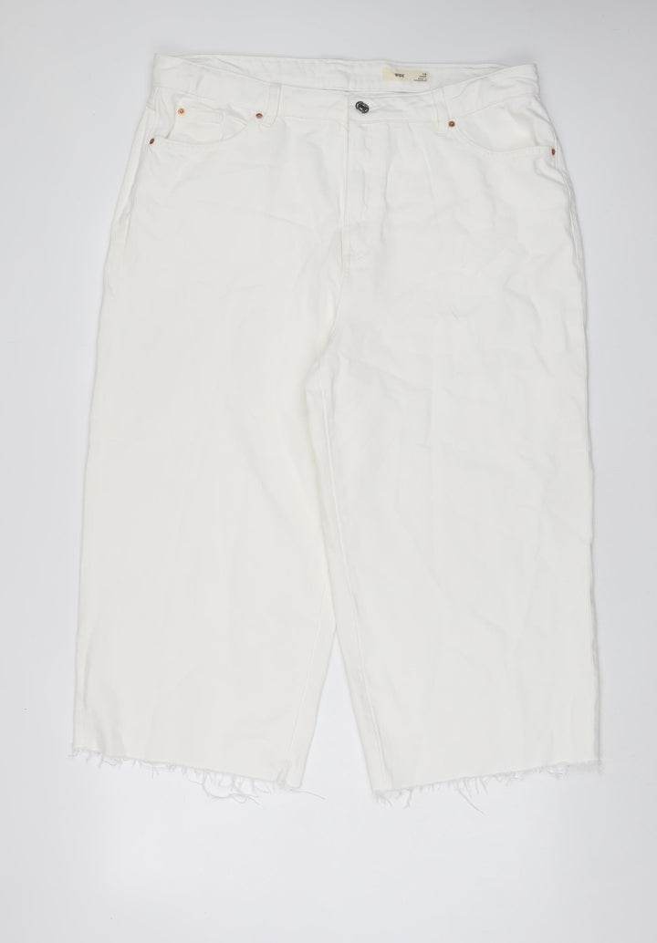 Marks and Spencer Womens White Cotton Wide-Leg Jeans Size 18 L23 in Regular Zip