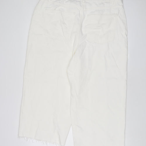 Marks and Spencer Womens White Cotton Wide-Leg Jeans Size 18 L23 in Regular Zip