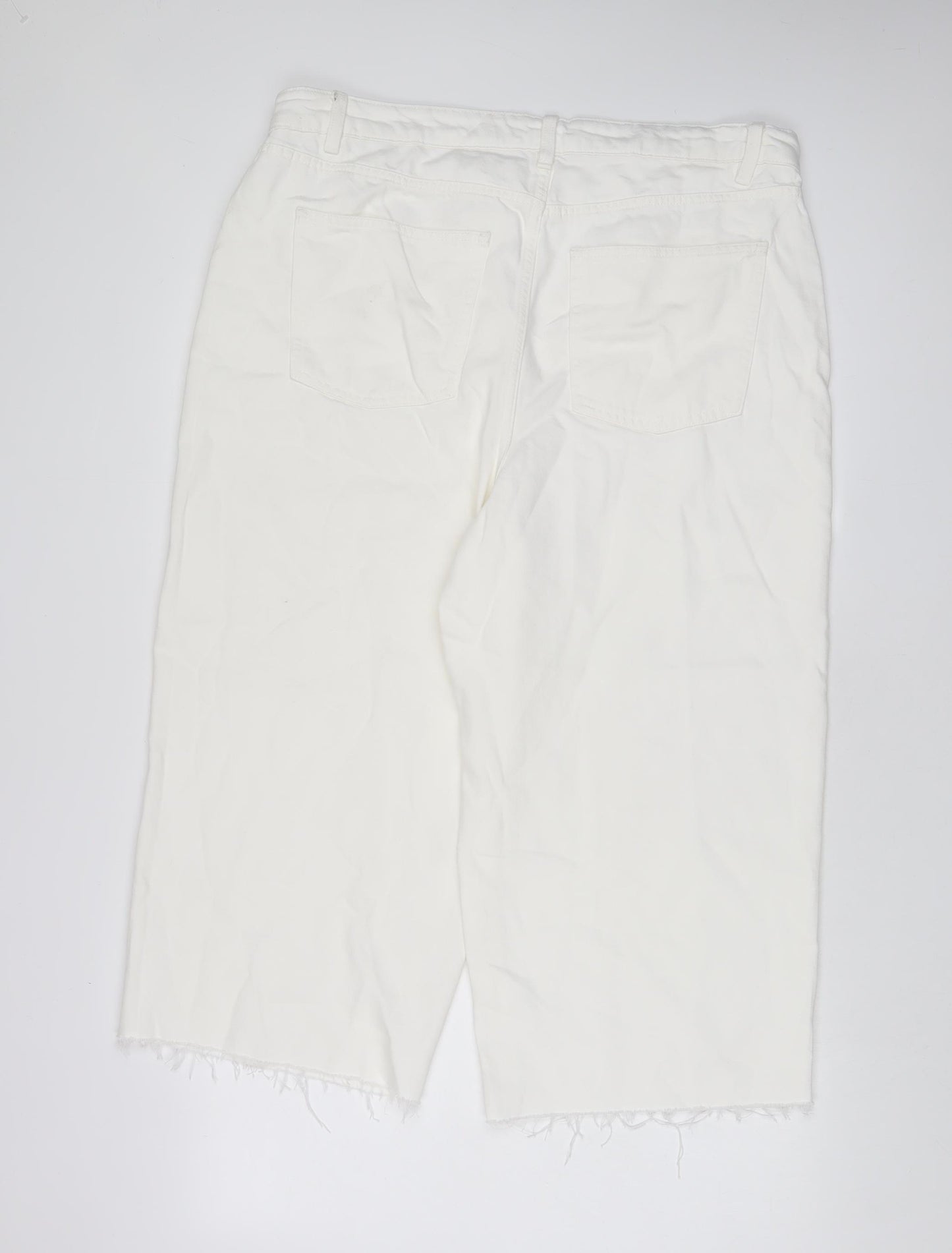 Marks and Spencer Womens White Cotton Wide-Leg Jeans Size 18 L23 in Regular Zip