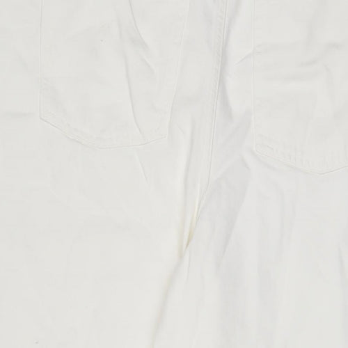 Marks and Spencer Womens White Cotton Wide-Leg Jeans Size 18 L23 in Regular Zip