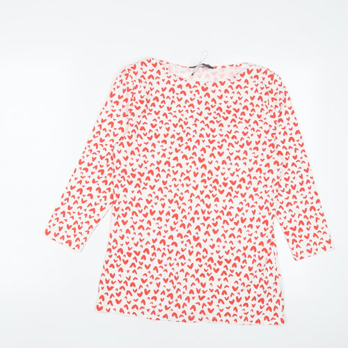 Marks and Spencer Womens Red Geometric Cotton Basic T-Shirt Size 12 Boat Neck - Hearts