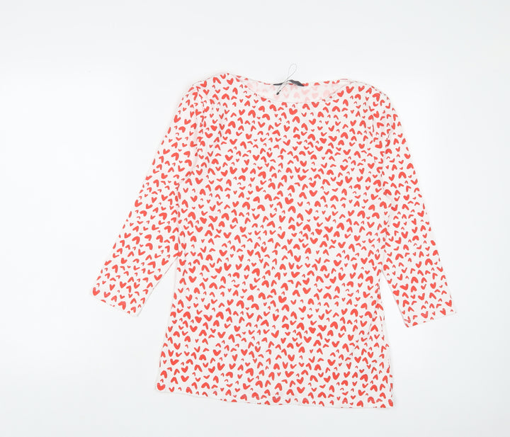 Marks and Spencer Womens Red Geometric Cotton Basic T-Shirt Size 12 Boat Neck - Hearts
