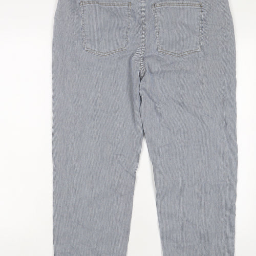 Per Una Womens Blue Striped Cotton Straight Jeans Size 18 L25 in Regular Zip