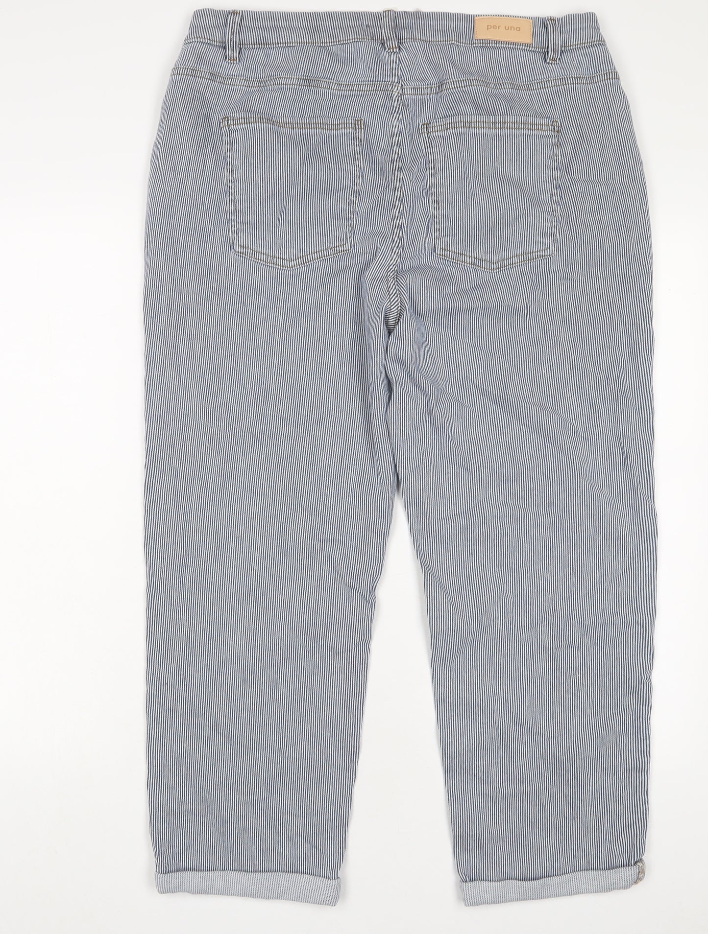 Per Una Womens Blue Striped Cotton Straight Jeans Size 18 L25 in Regular Zip