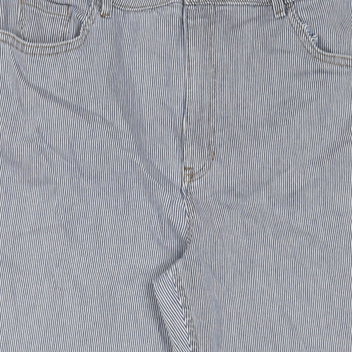 Per Una Womens Blue Striped Cotton Straight Jeans Size 18 L25 in Regular Zip