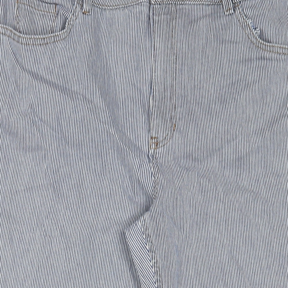 Per Una Womens Blue Striped Cotton Straight Jeans Size 18 L25 in Regular Zip