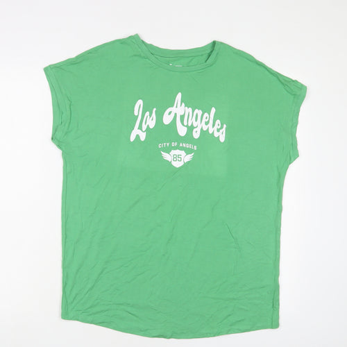 Los Angeles Womens Green Viscose Basic T-Shirt Size 14 Crew Neck