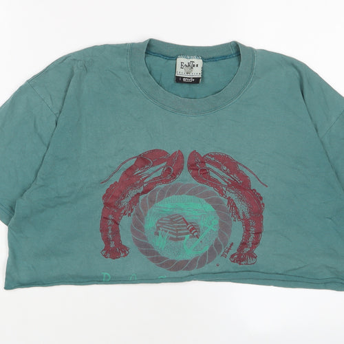 Earth Womens Blue Cotton Cropped T-Shirt Size L Crew Neck