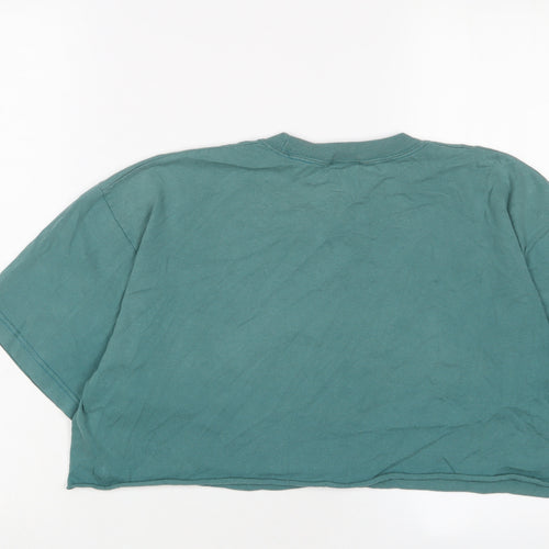 Earth Womens Blue Cotton Cropped T-Shirt Size L Crew Neck