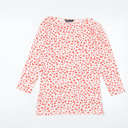 Marks and Spencer Womens Red Geometric Cotton Basic T-Shirt Size 10 Boat Neck - Hearts