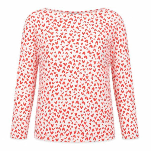 Marks and Spencer Womens Red Geometric Cotton Basic T-Shirt Size 10 Boat Neck - Hearts