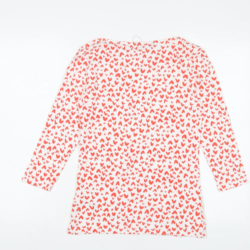 Marks and Spencer Womens Red Geometric Cotton Basic T-Shirt Size 10 Boat Neck - Hearts