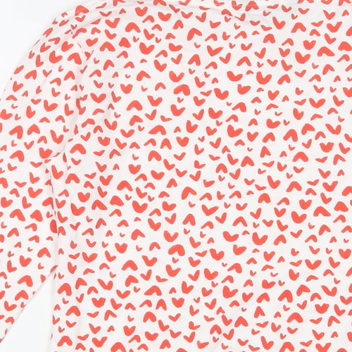 Marks and Spencer Womens Red Geometric Cotton Basic T-Shirt Size 10 Boat Neck - Hearts