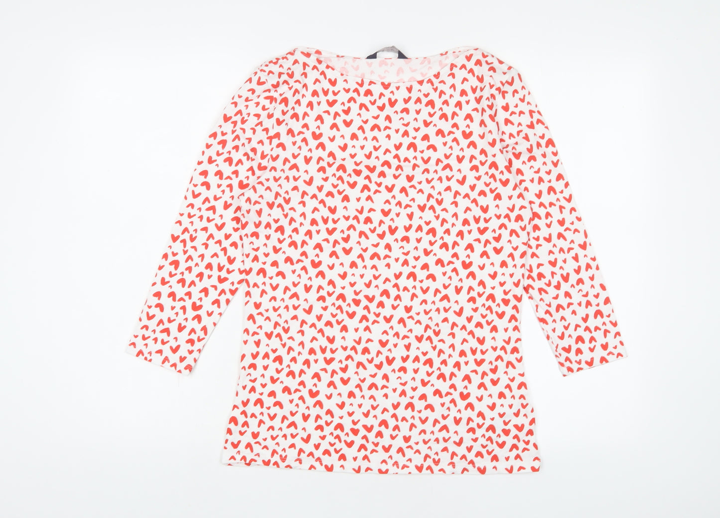 Marks and Spencer Womens Red Geometric Cotton Basic T-Shirt Size 12 Boat Neck - Hearts