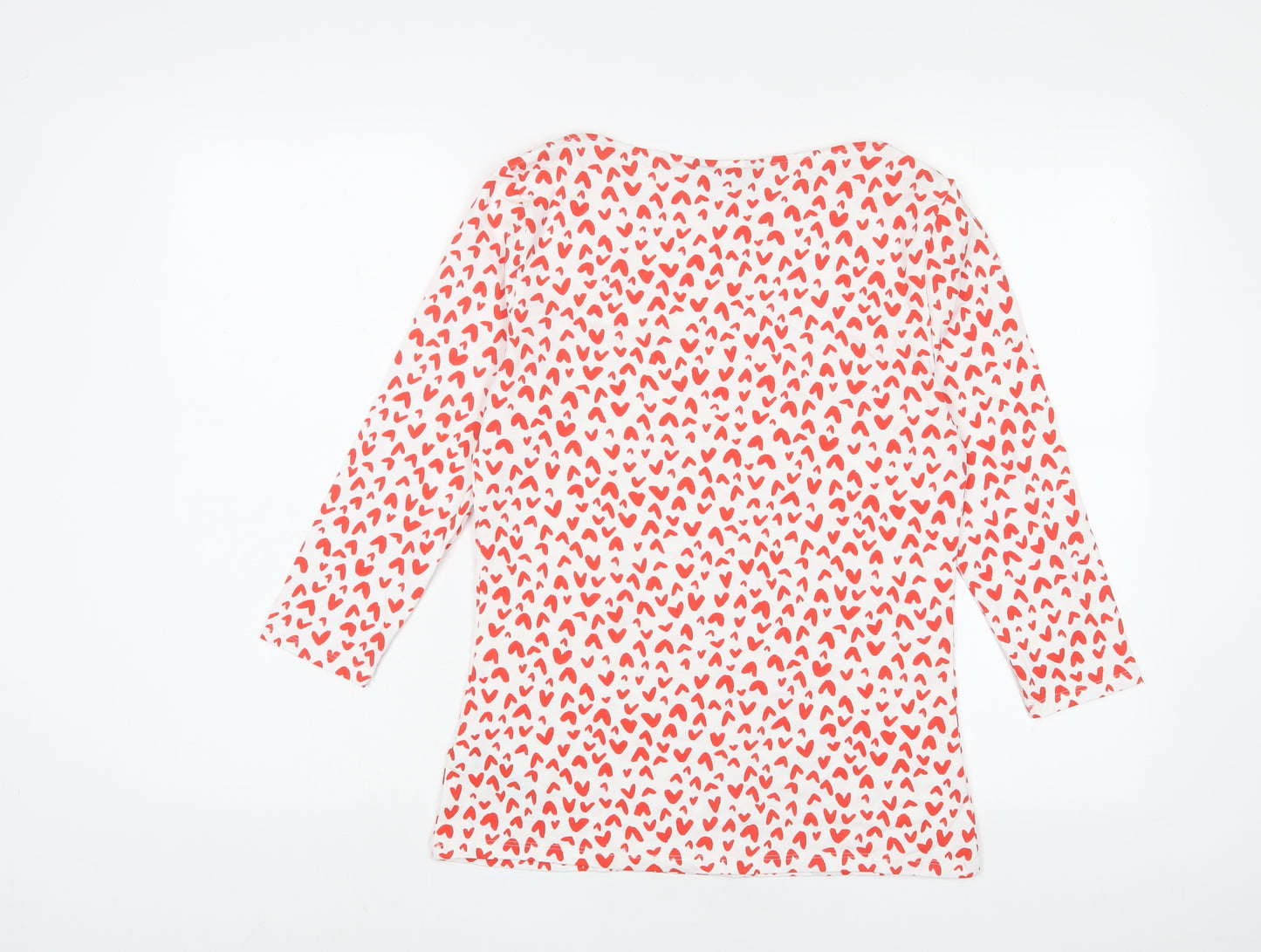 Marks and Spencer Womens Red Geometric Cotton Basic T-Shirt Size 12 Boat Neck - Hearts