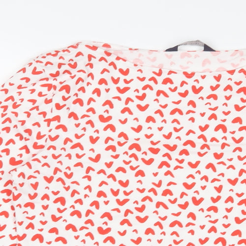 Marks and Spencer Womens Red Geometric Cotton Basic T-Shirt Size 12 Boat Neck - Hearts