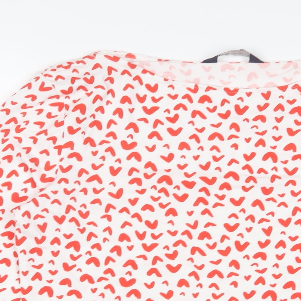Marks and Spencer Womens Red Geometric Cotton Basic T-Shirt Size 12 Boat Neck - Hearts