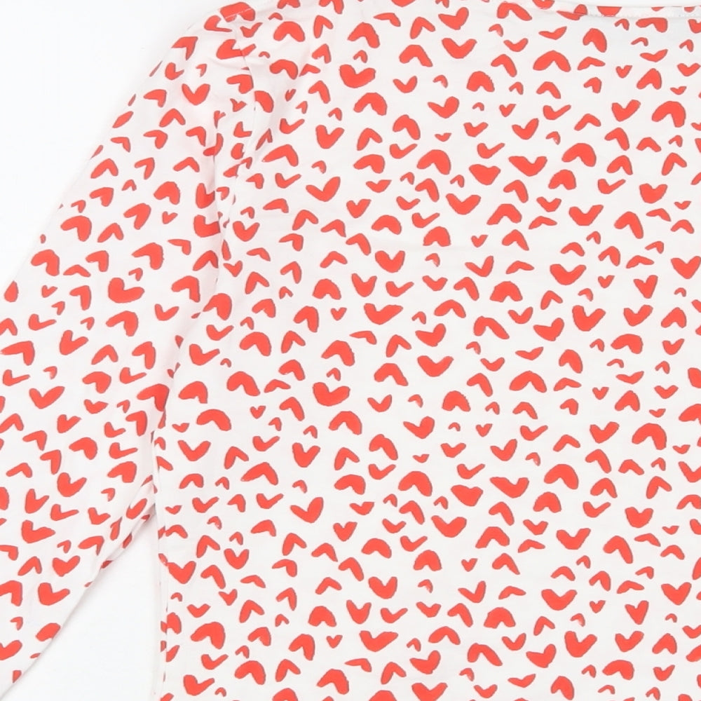 Marks and Spencer Womens Red Geometric Cotton Basic T-Shirt Size 12 Boat Neck - Hearts