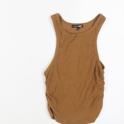 Fashion Nova Womens Brown Cotton Cropped Tank Size S Crew Neck