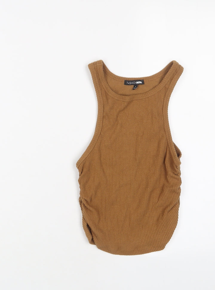 Fashion Nova Womens Brown Cotton Cropped Tank Size S Crew Neck