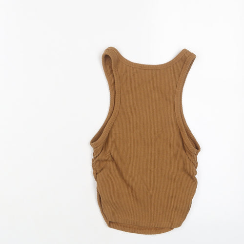Fashion Nova Womens Brown Cotton Cropped Tank Size S Crew Neck