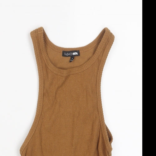 Fashion Nova Womens Brown Cotton Cropped Tank Size S Crew Neck