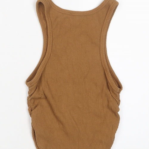Fashion Nova Womens Brown Cotton Cropped Tank Size S Crew Neck
