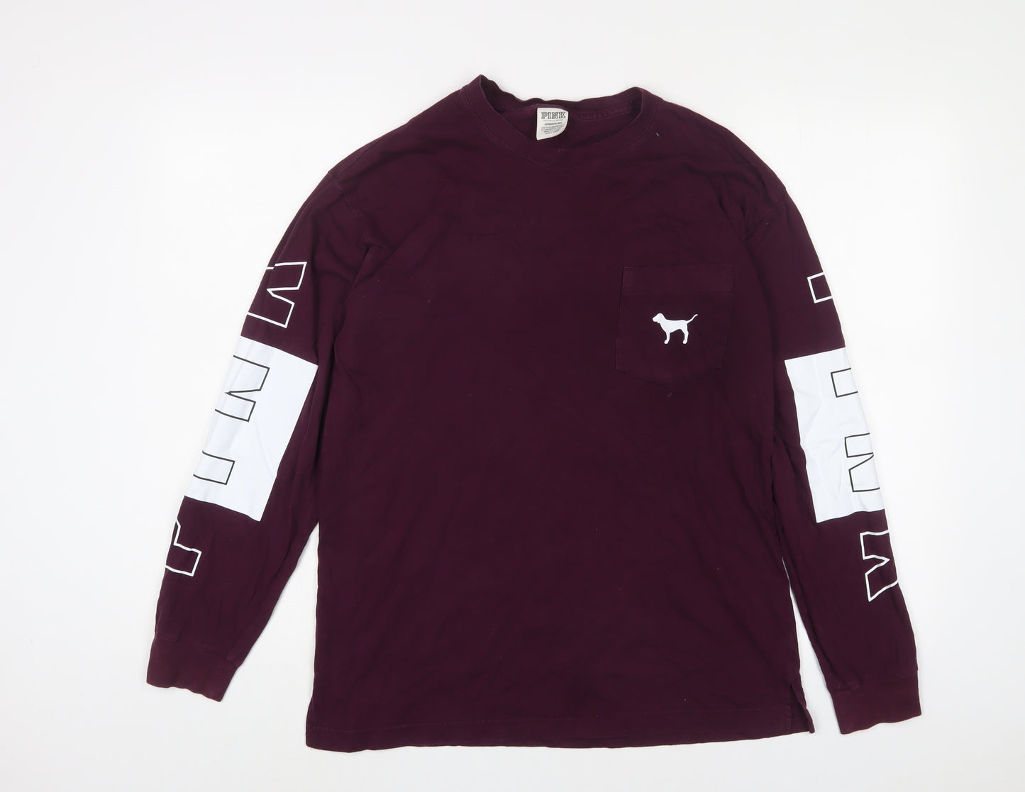 PINK Womens Purple Cotton Basic T-Shirt Size S Crew Neck