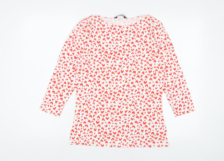 Marks and Spencer Womens Red Geometric Cotton Basic T-Shirt Size 12 Boat Neck - Hearts