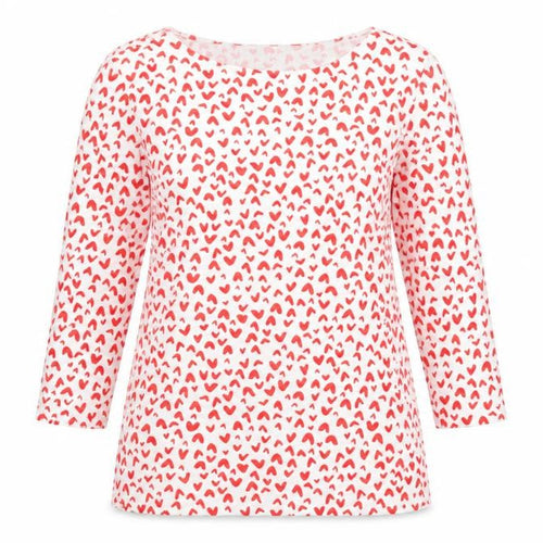 Marks and Spencer Womens Red Geometric Cotton Basic T-Shirt Size 12 Boat Neck - Hearts
