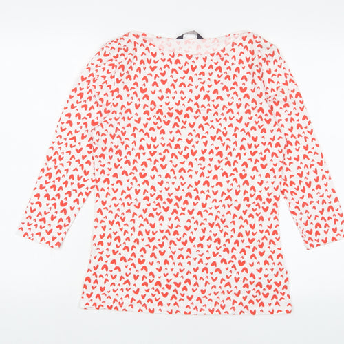Marks and Spencer Womens Red Geometric Cotton Basic T-Shirt Size 12 V-Neck - Hearts