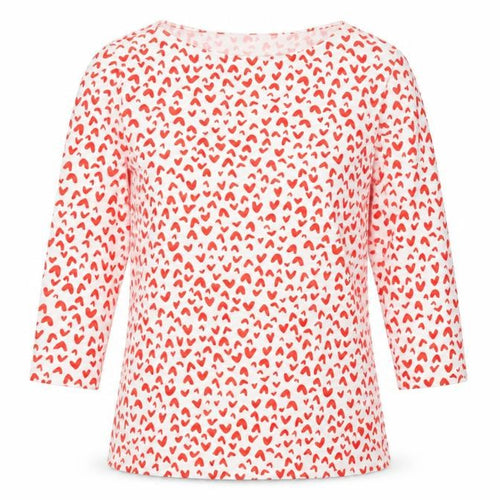 Marks and Spencer Womens Red Geometric Cotton Basic T-Shirt Size 12 V-Neck - Hearts