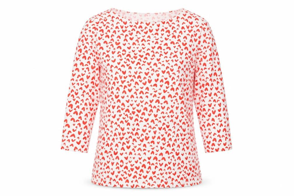 Marks and Spencer Womens Red Geometric Cotton Basic T-Shirt Size 12 V-Neck - Hearts