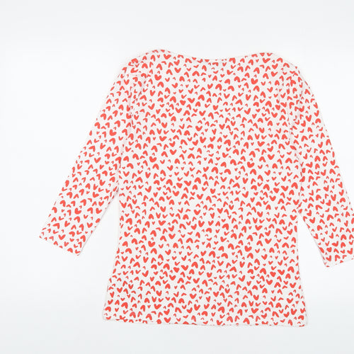 Marks and Spencer Womens Red Geometric Cotton Basic T-Shirt Size 12 V-Neck - Hearts