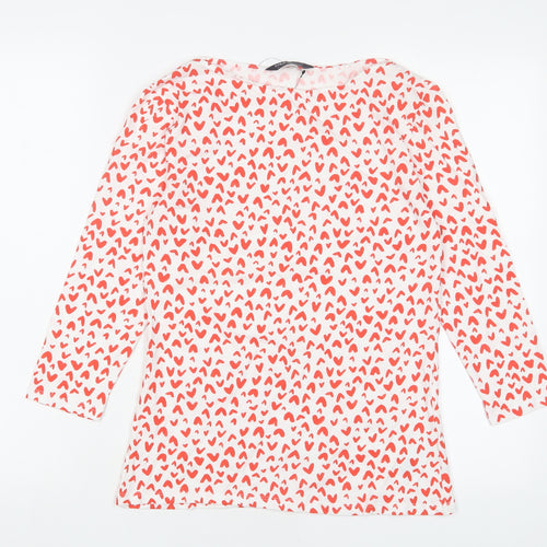 Marks and Spencer Womens Red Geometric Cotton Basic T-Shirt Size 10 Boat Neck - Hearts