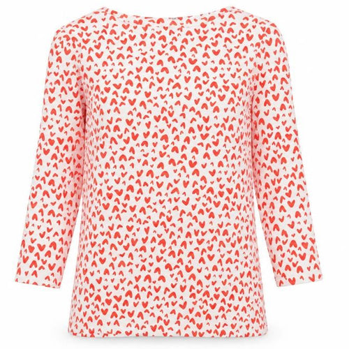 Marks and Spencer Womens Red Geometric Cotton Basic T-Shirt Size 10 Boat Neck - Hearts