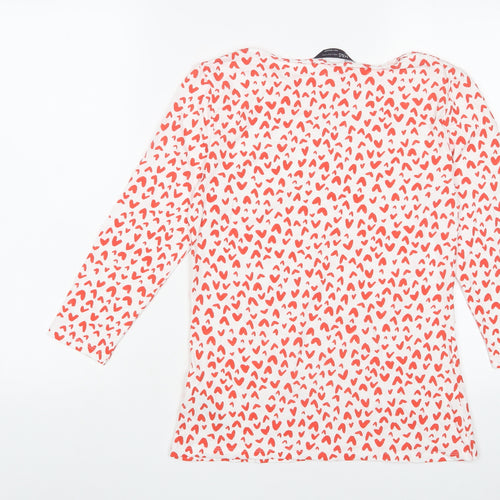 Marks and Spencer Womens Red Geometric Cotton Basic T-Shirt Size 10 Boat Neck - Hearts